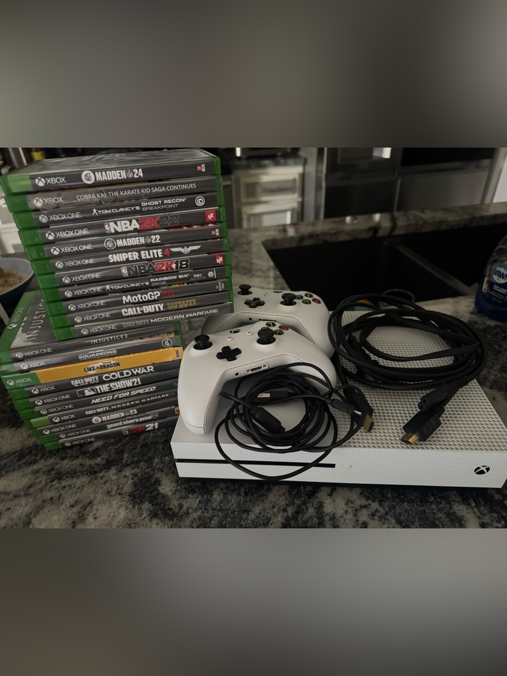 One S White Console Bundle with Two White Controllers 21 games